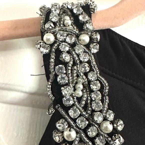 ADRIANNA PAPELL Black Ruffle-Front Rhinestone Bin Mini Cocktail Dress - Sz 12 - Picture 6 of 6